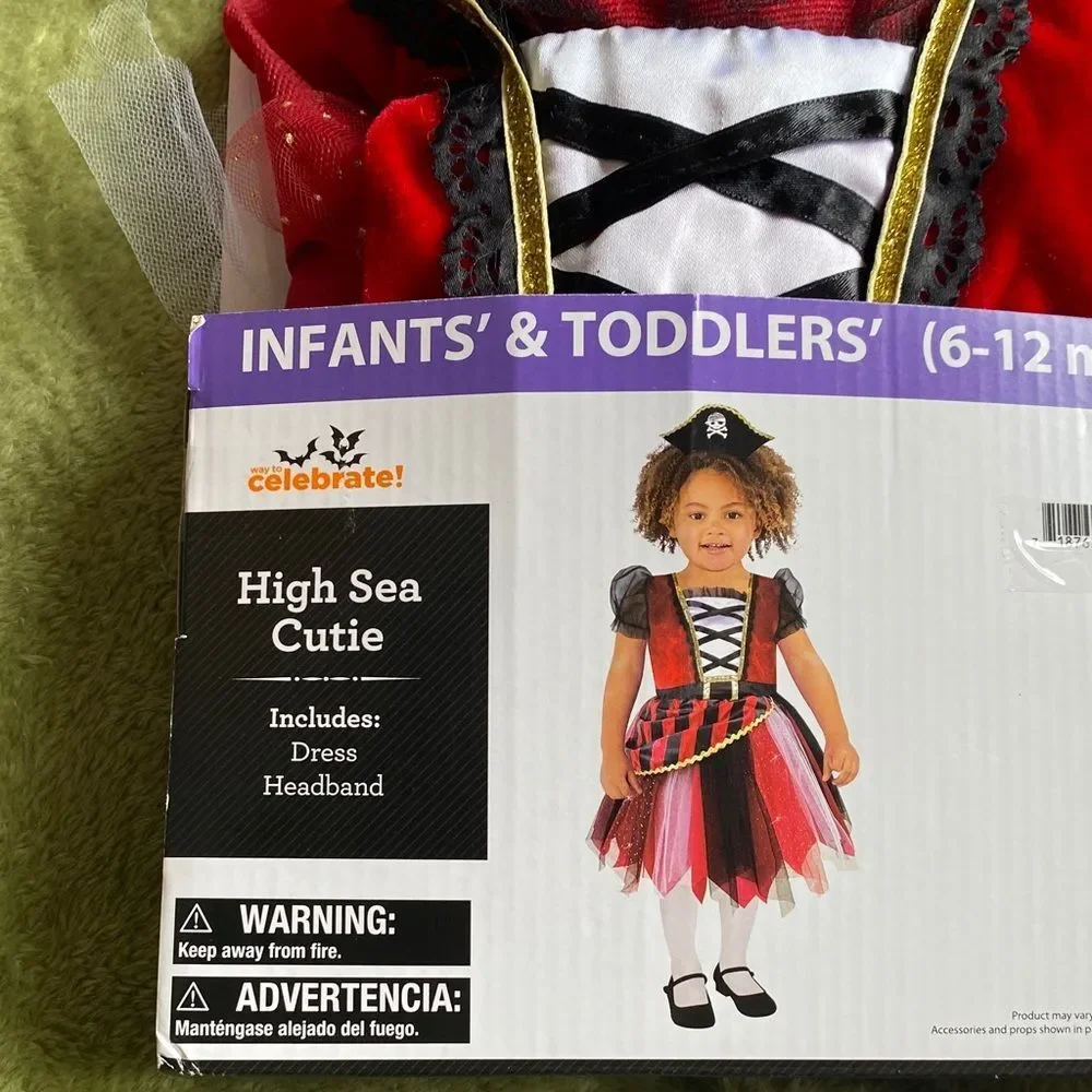 Baby Girls Pirate Costume 6-12 Months Dress Hat Halloween 2-Piece Set